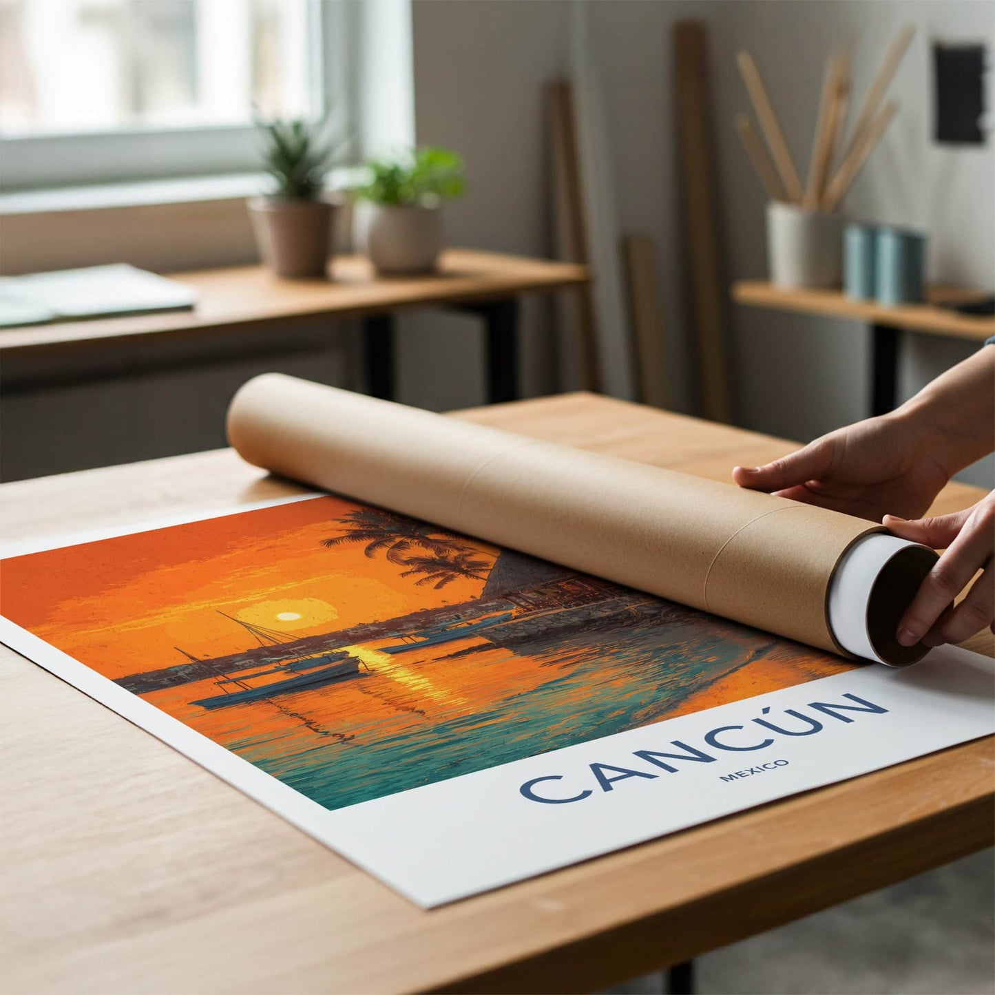 Cancun Poster Mexico Boats Coastal Sunset Art Print Home Decor