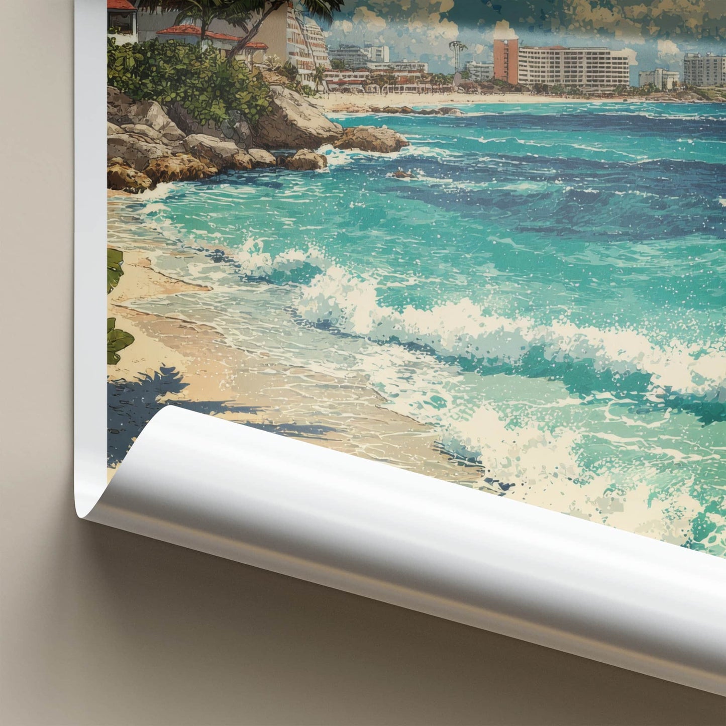 Cancun Poster - Mexico Travel Art - Tropical Beachfront Scene Home Decor
