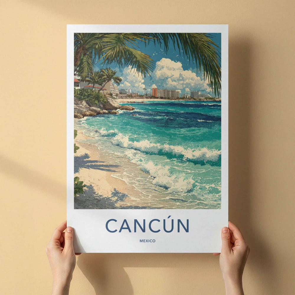 Cancun Poster - Mexico Travel Art - Tropical Beachfront Scene Home Decor