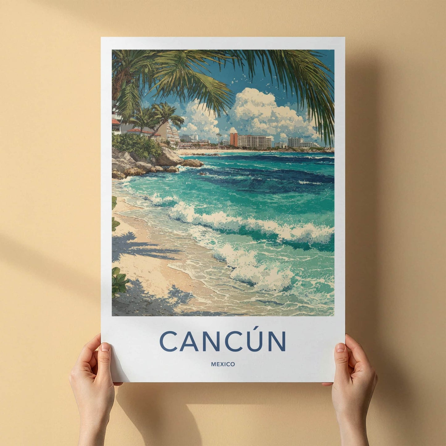 Cancun Poster - Mexico Travel Art - Tropical Beachfront Scene Home Decor