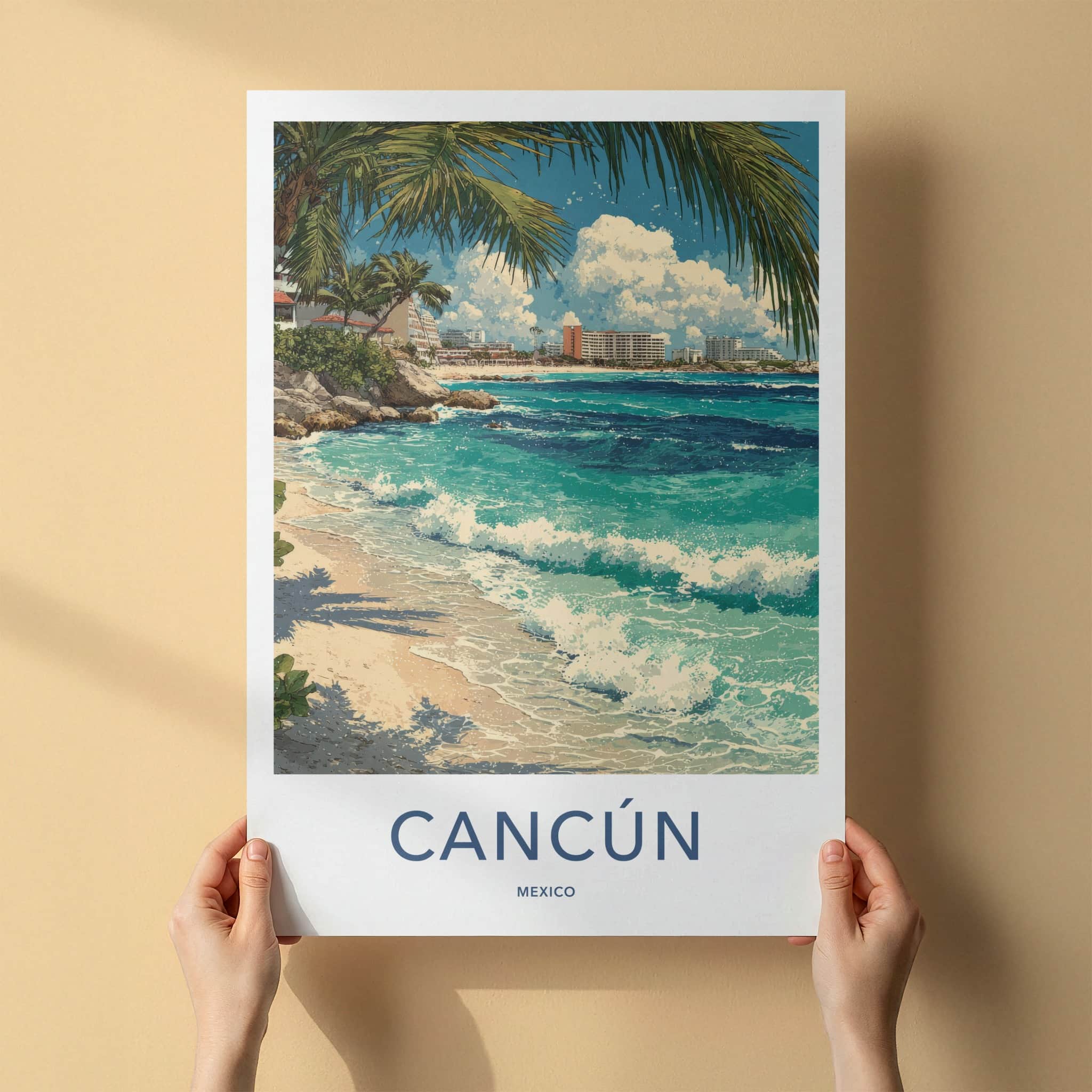 Cancun Poster - Mexico Travel Art - Tropical Beachfront Scene Home Decor