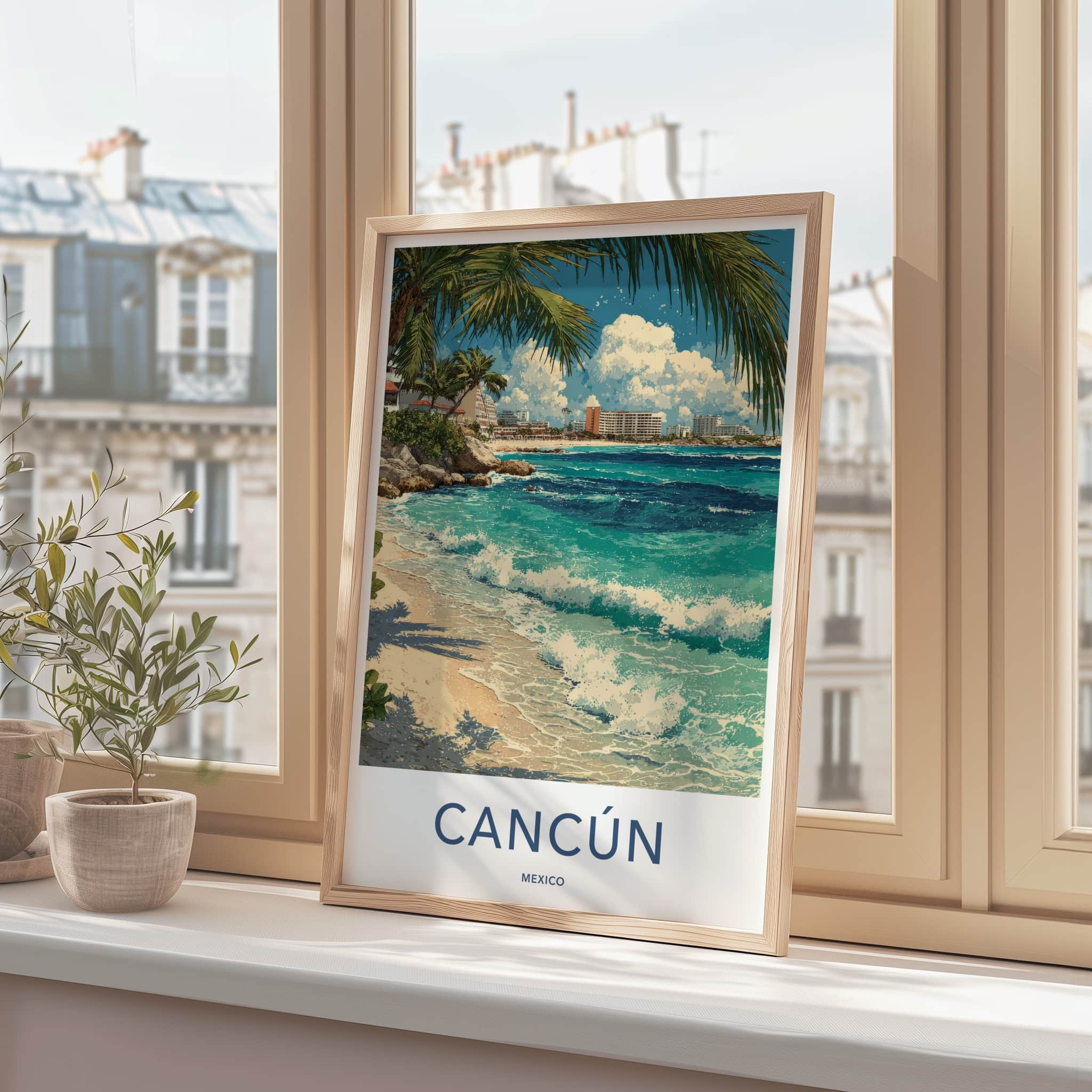 Cancun Poster - Mexico Travel Art - Tropical Beachfront Scene Home Decor