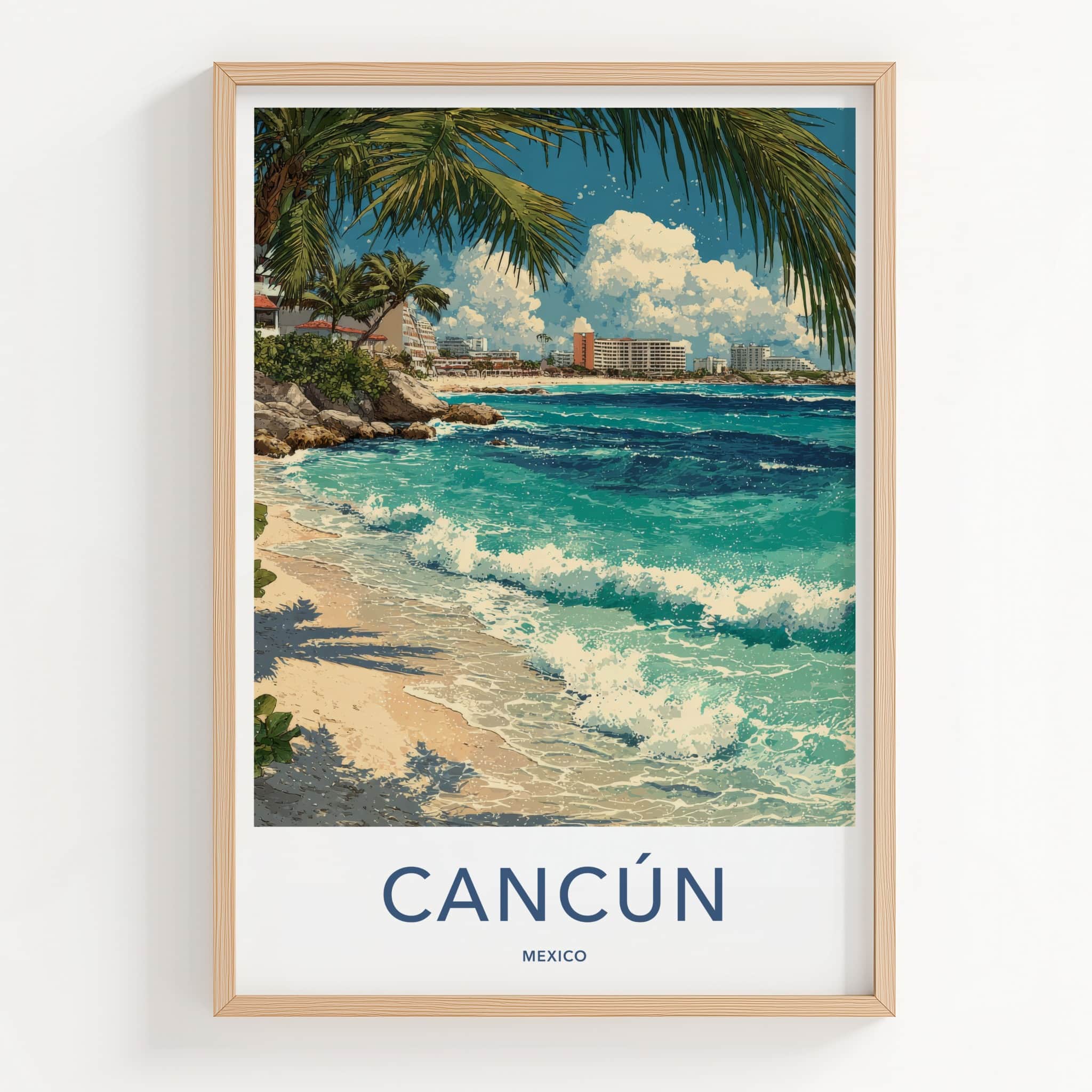 Cancun Poster - Mexico Travel Art - Tropical Beachfront Scene Home Decor