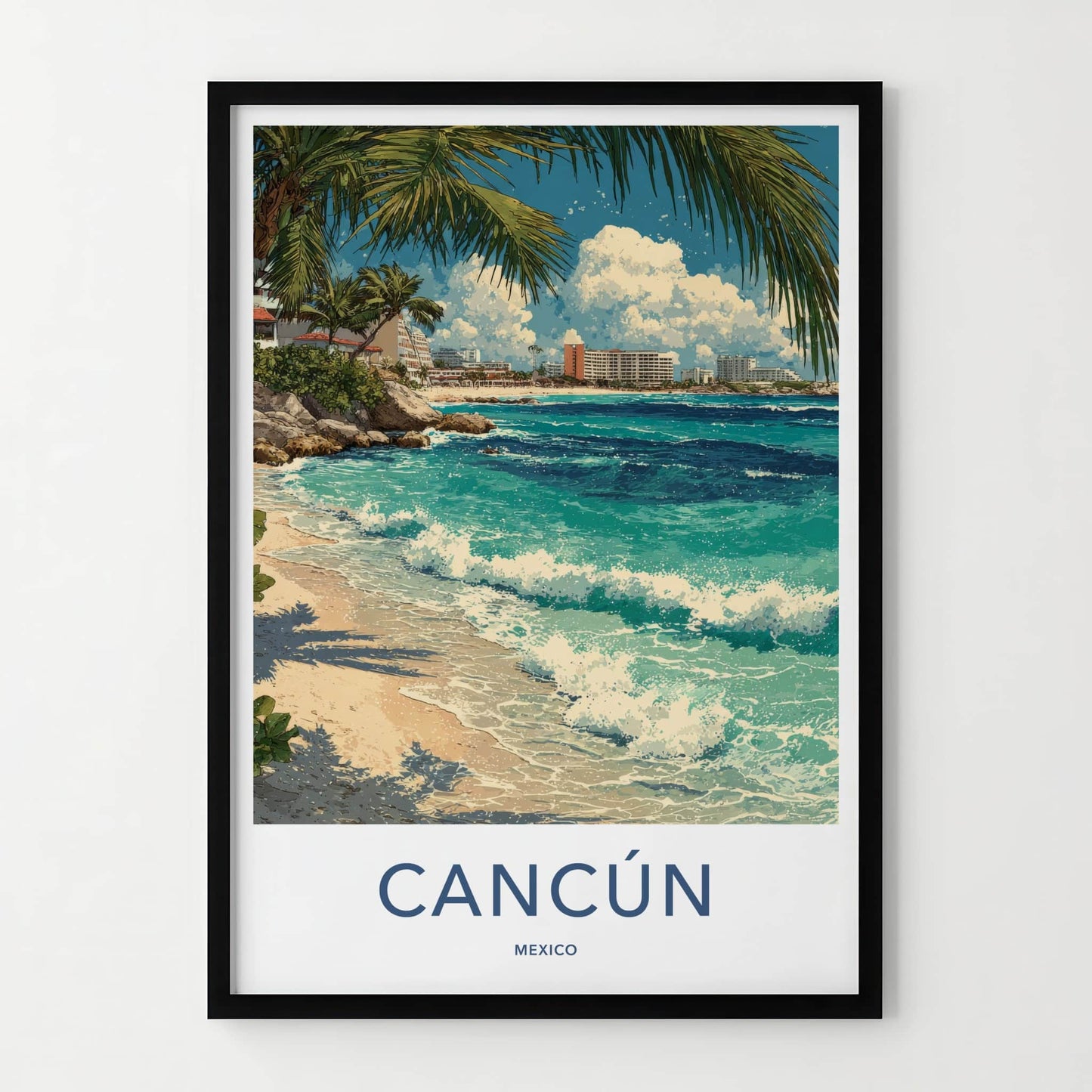 Cancun Poster - Mexico Travel Art - Tropical Beachfront Scene Home Decor