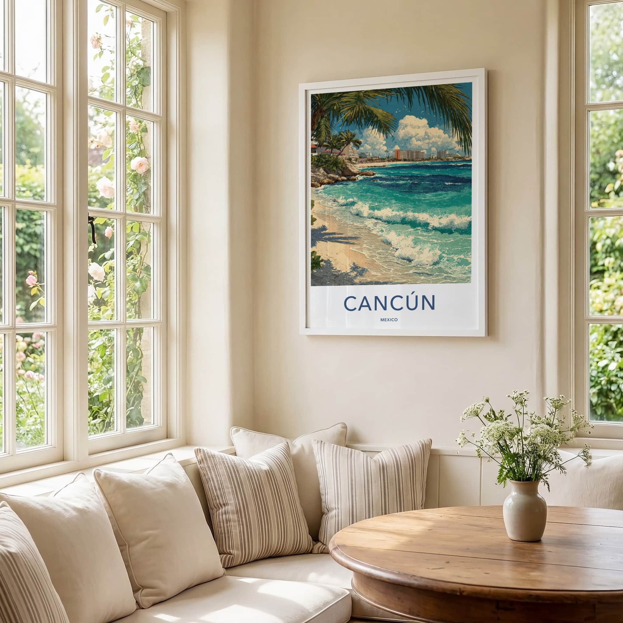 Cancun Poster - Mexico Travel Art - Tropical Beachfront Scene Home Decor