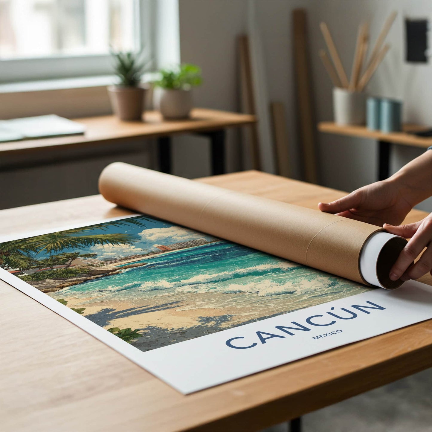 Cancun Poster - Mexico Travel Art - Tropical Beachfront Scene Home Decor