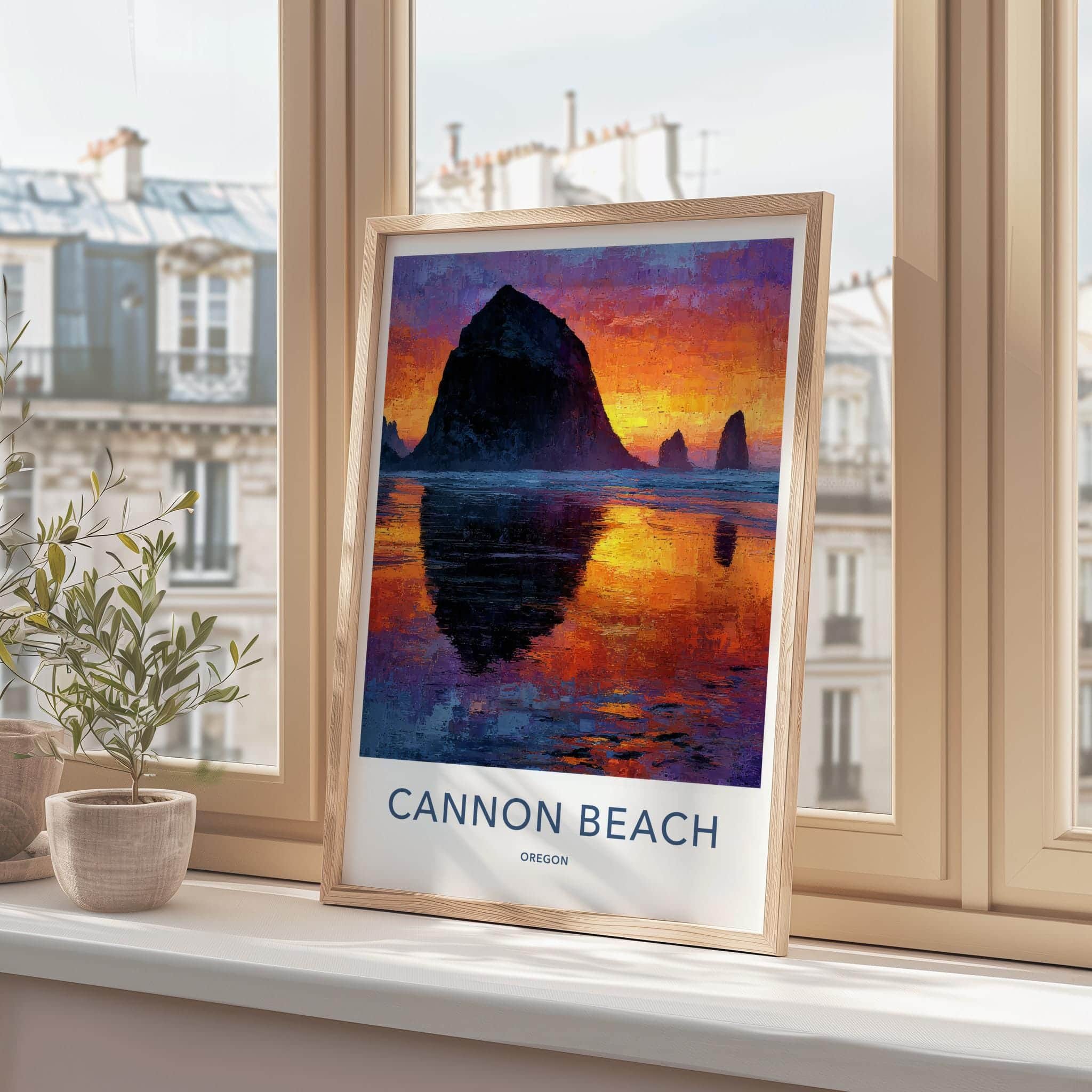 Cannon Beach Poster - Oregon Scenic Art - Impasto Sunset Seascape Wall Decor