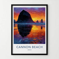 Cannon Beach Poster - Oregon Scenic Art - Impasto Sunset Seascape Wall Decor
