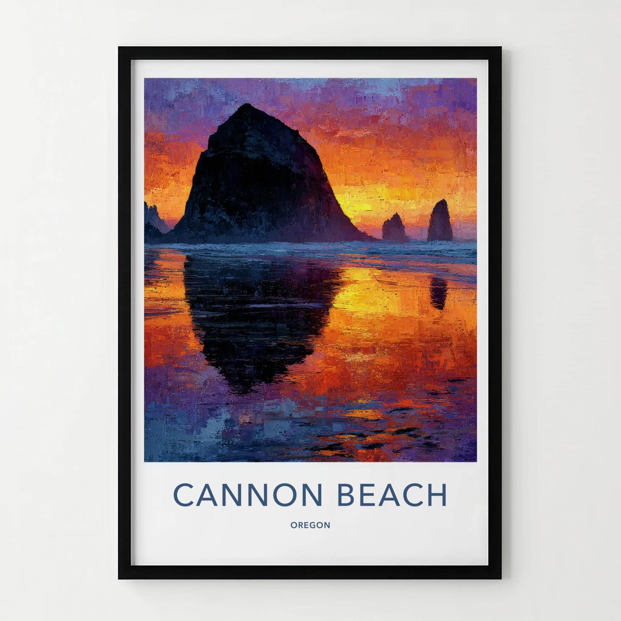 Cannon Beach Poster - Oregon Scenic Art - Impasto Sunset Seascape Wall Decor