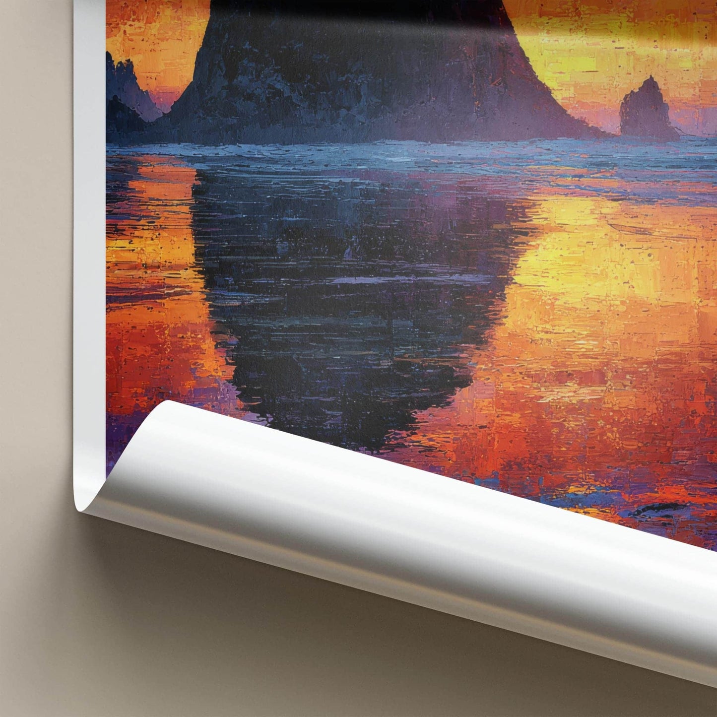 Cannon Beach Poster - Oregon Scenic Art - Impasto Sunset Seascape Wall Decor