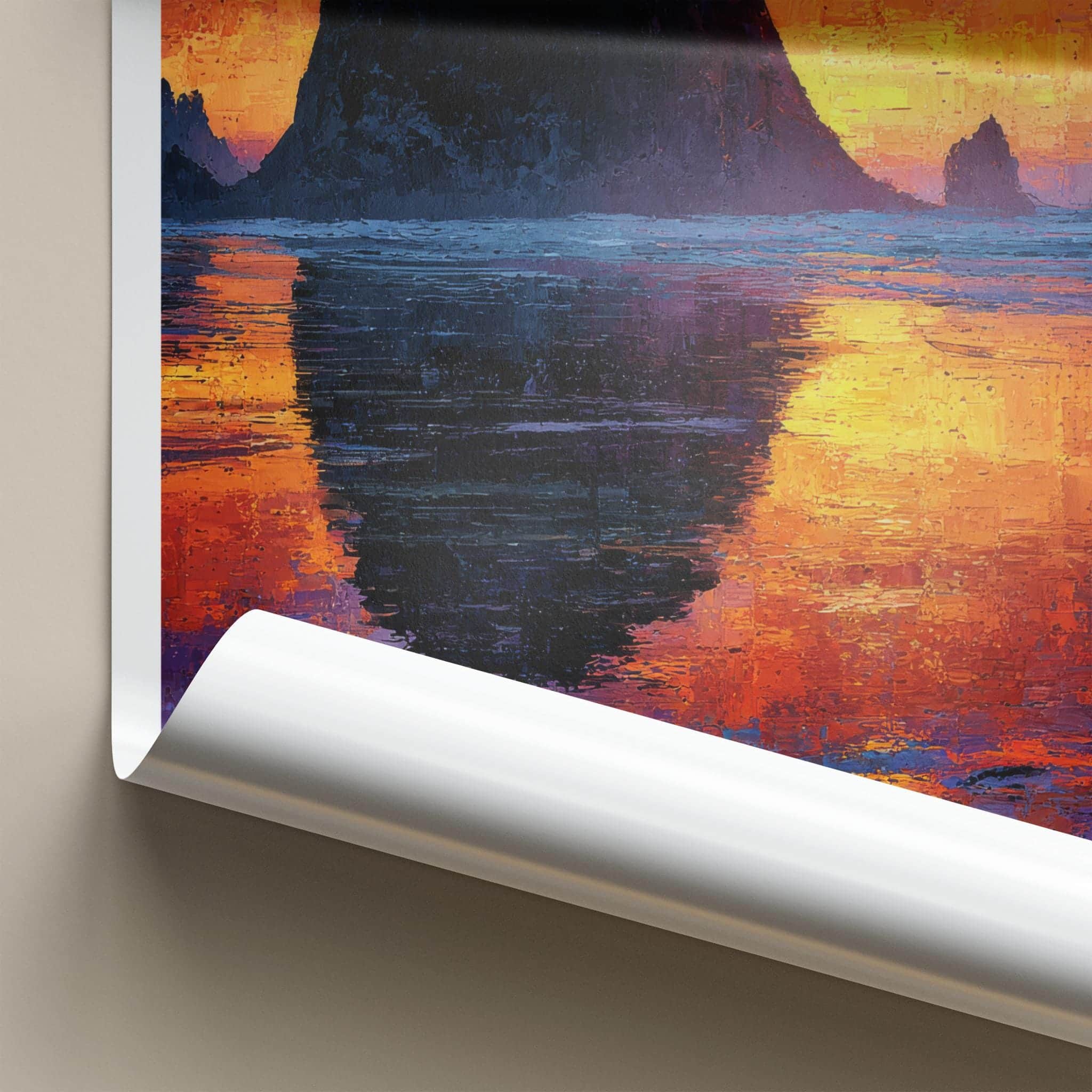 Cannon Beach Poster - Oregon Scenic Art - Impasto Sunset Seascape Wall Decor
