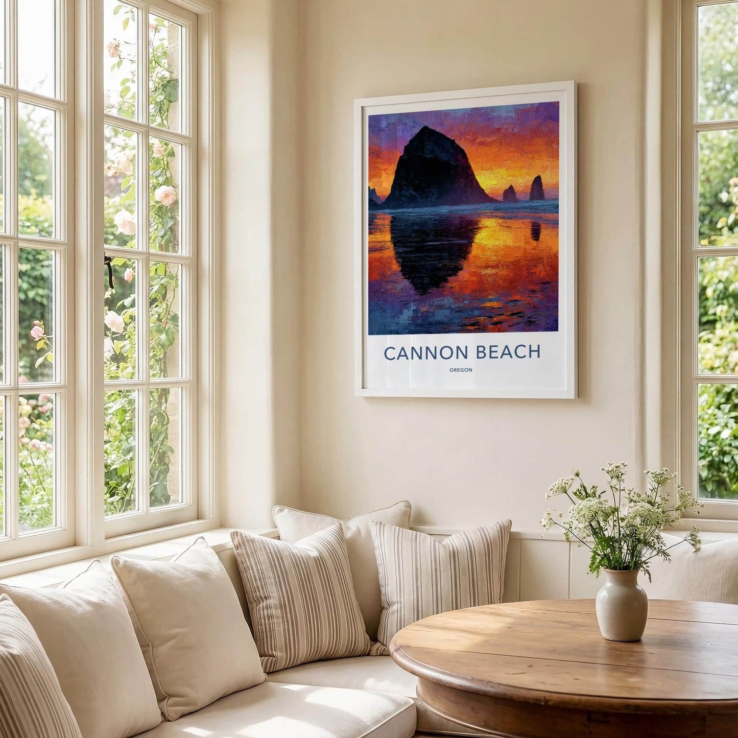 Cannon Beach Poster - Oregon Scenic Art - Impasto Sunset Seascape Wall Decor