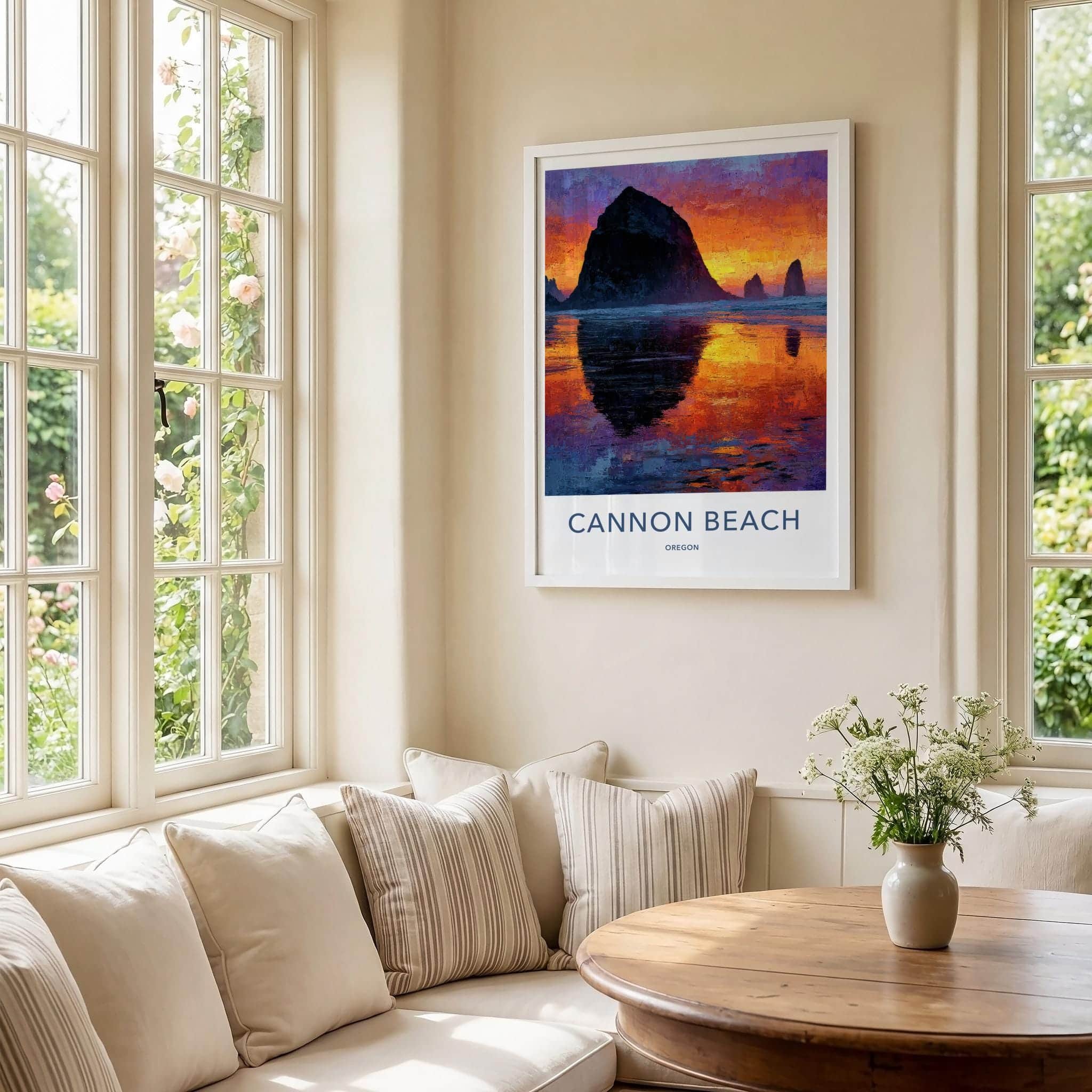 Cannon Beach Poster - Oregon Scenic Art - Impasto Sunset Seascape Wall Decor