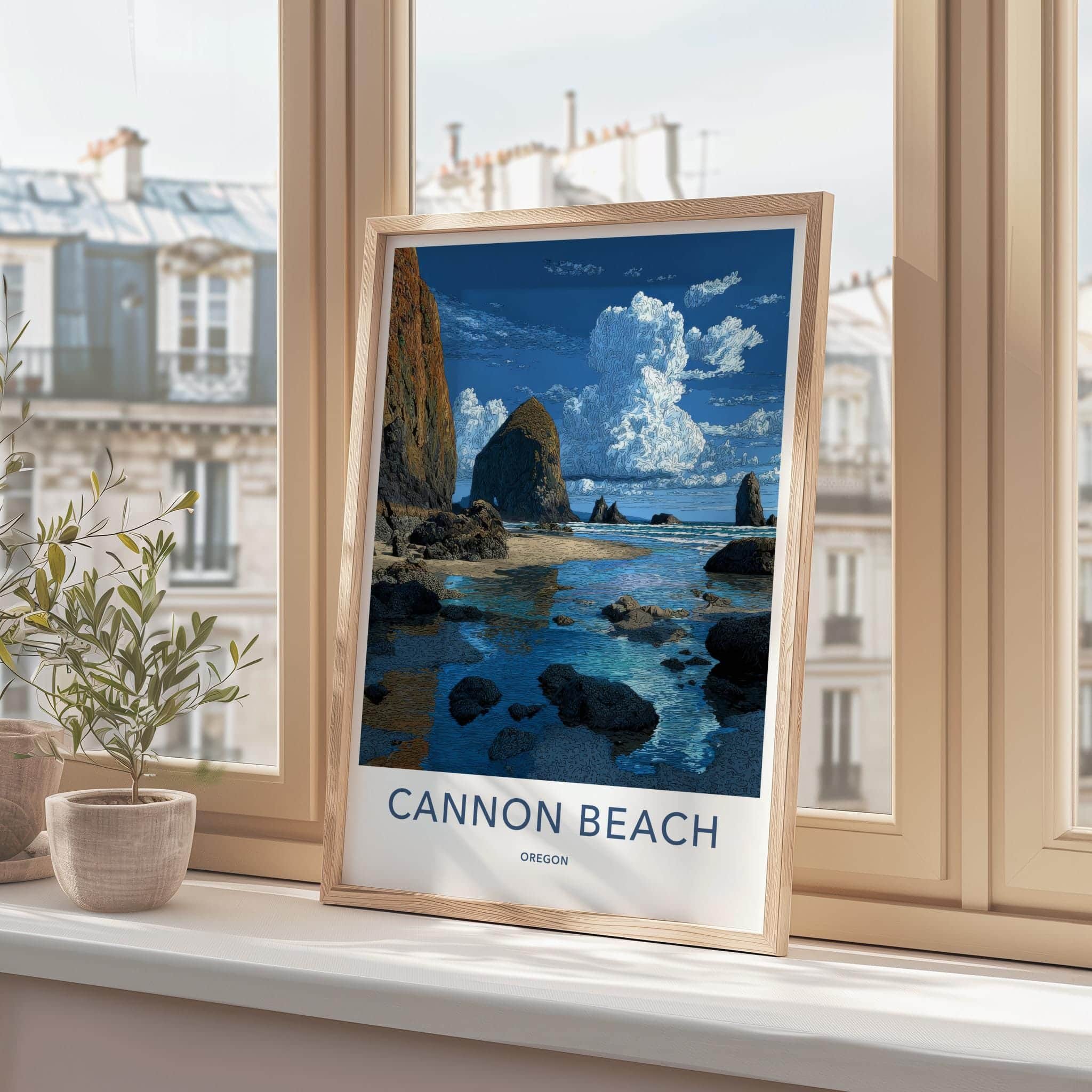 Cannon Beach Poster - Oregon Travel Art - Haystack Rock Beach Home Decor