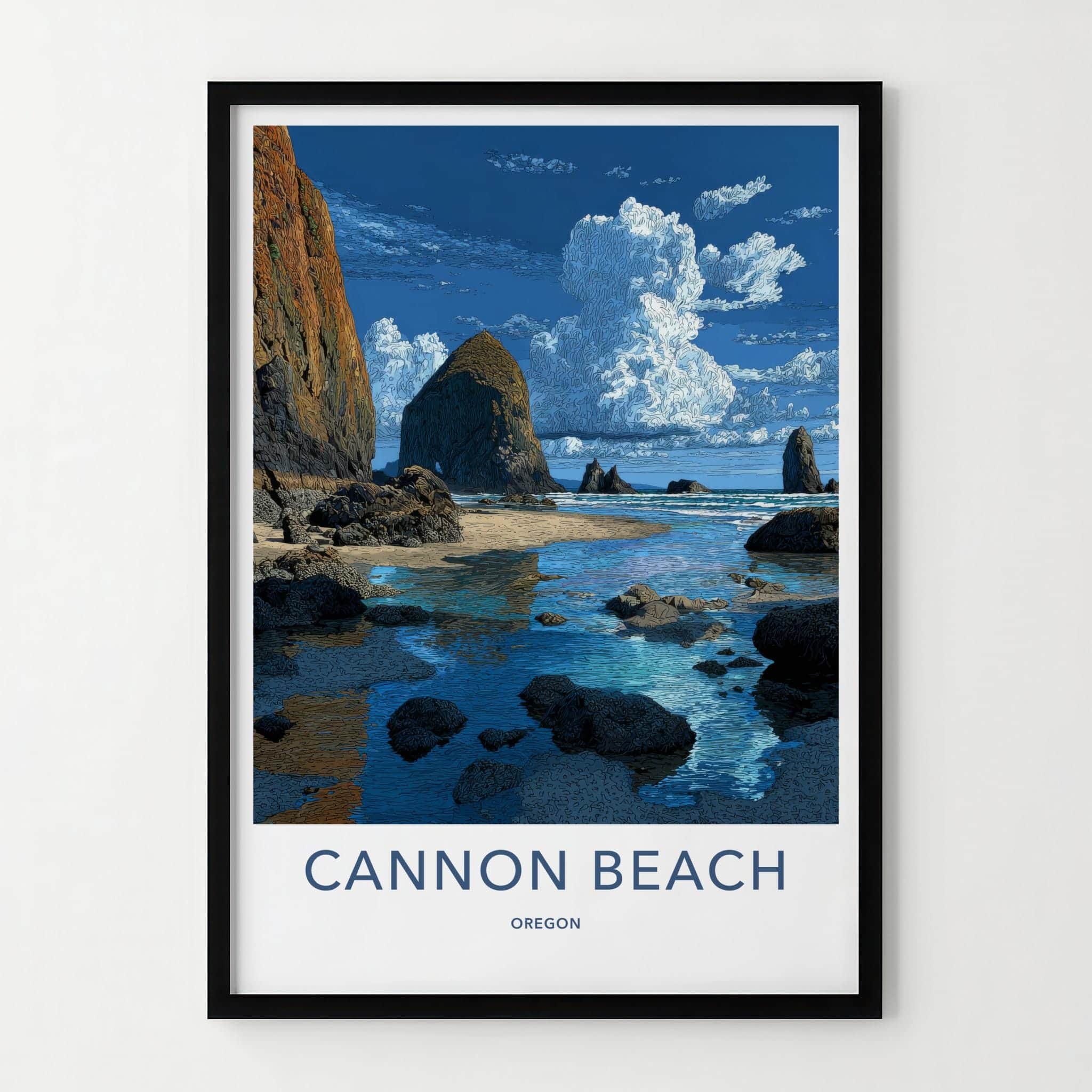 Cannon Beach Poster - Oregon Travel Art - Haystack Rock Beach Home Decor