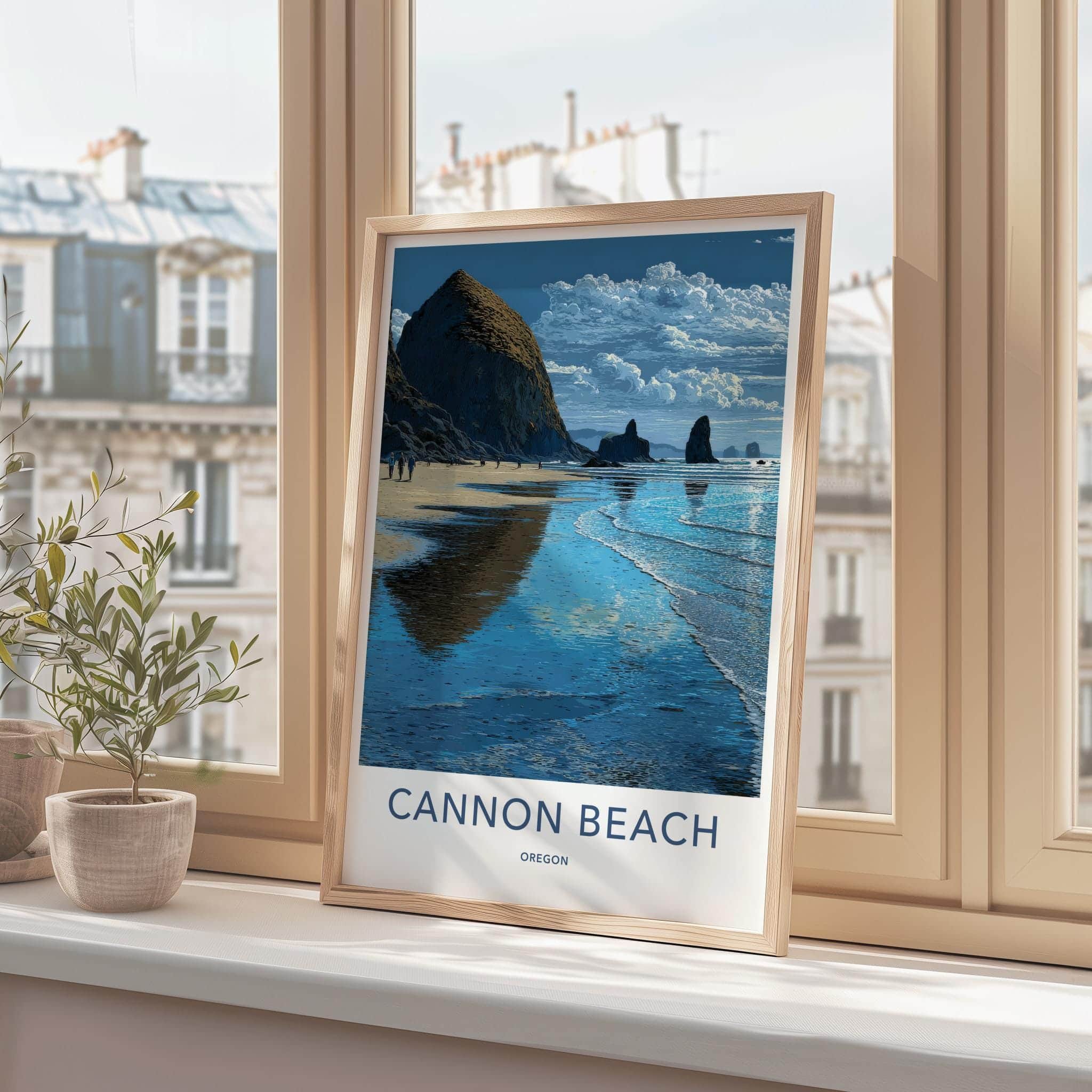 Cannon Beach Poster - Oregon Travel Art - Haystack Rock Beach Wall Decor