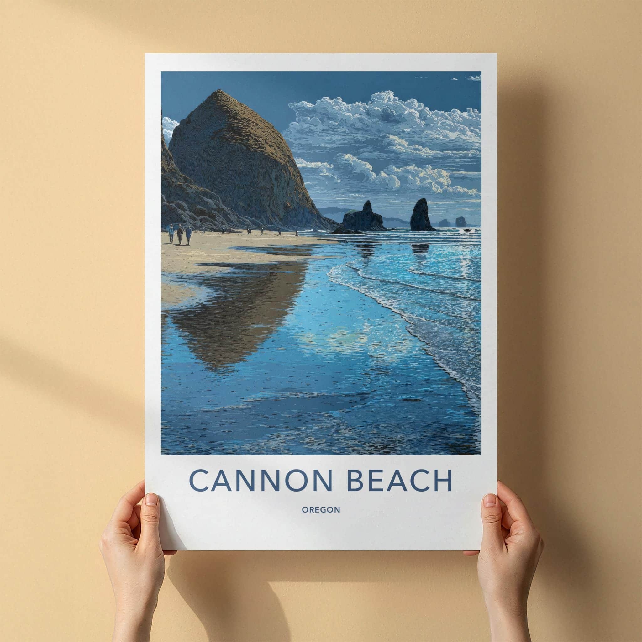 Cannon Beach Poster - Oregon Travel Art - Haystack Rock Beach Wall Decor