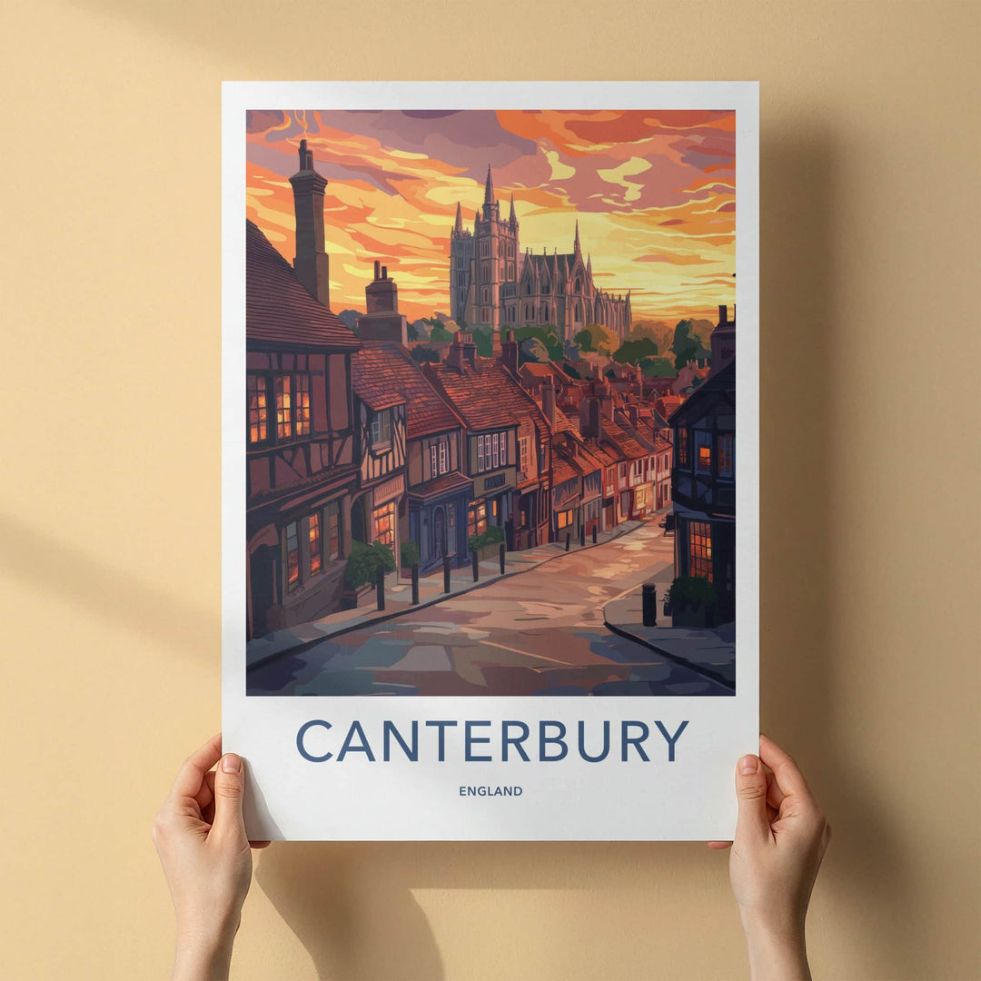Canterbury Poster - England Travel Art - Historic City Sunset Home Decor