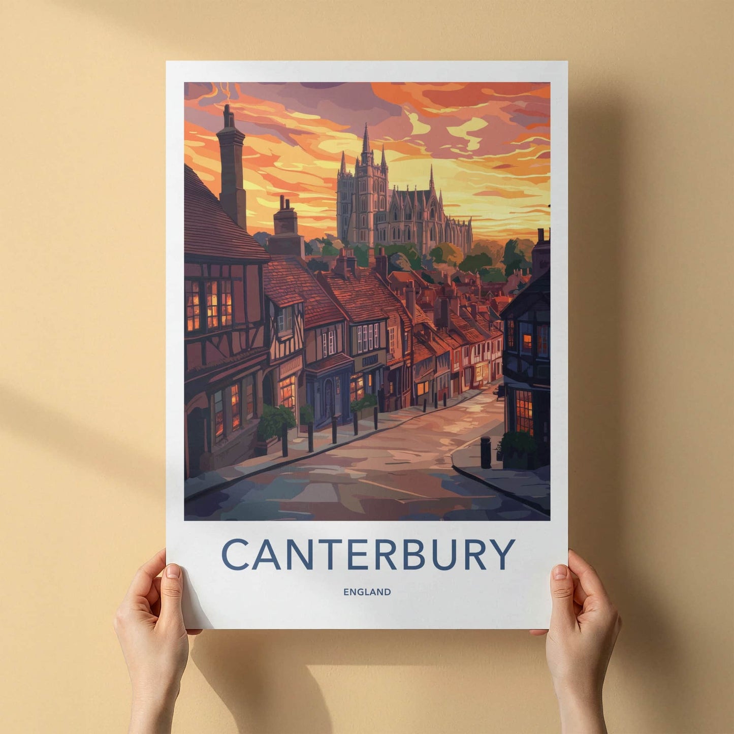 Canterbury Poster - England Travel Art - Historic City Sunset Home Decor