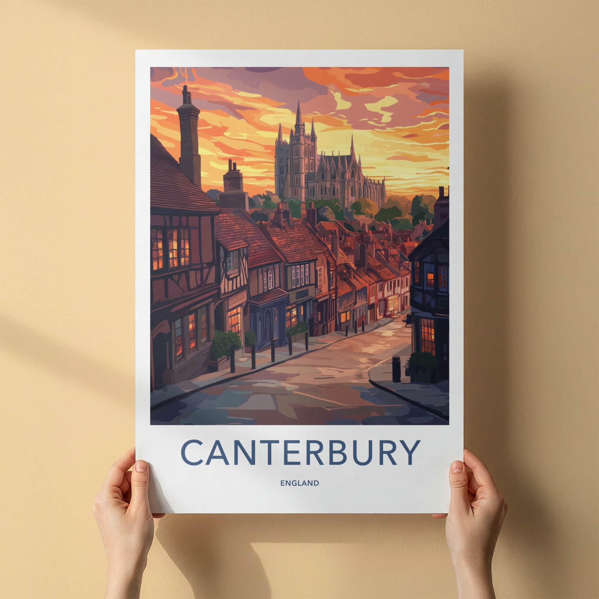 Canterbury Poster - England Travel Art - Historic City Sunset Home Decor