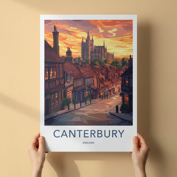 Canterbury Poster - England Travel Art - Historic City Sunset Home Decor
