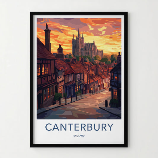Canterbury Poster - England Travel Art - Historic City Sunset Home Decor