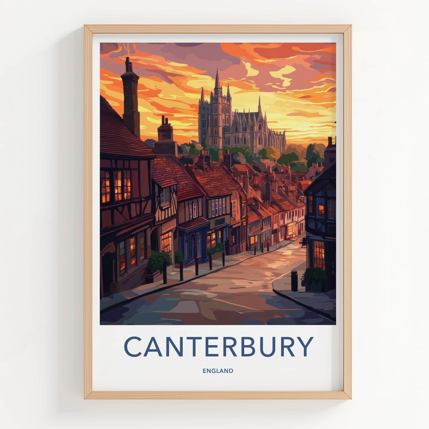 Canterbury Poster - England Travel Art - Historic City Sunset Home Decor