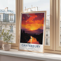 Canterbury Poster - New Zealand Travel Art - Dramatic Sunset River Home Decor