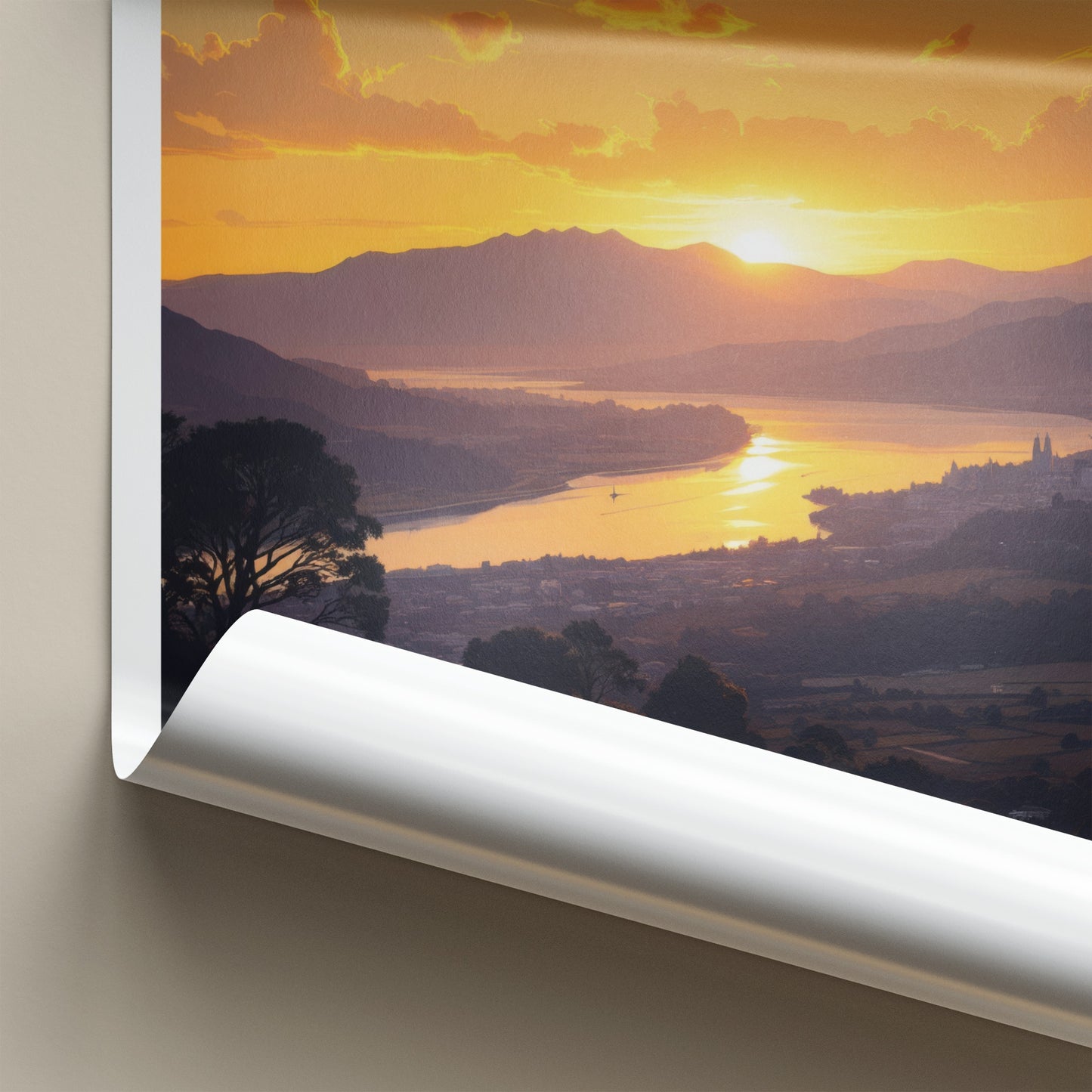 Canterbury Poster - New Zealand Travel Art - Golden Lake Sunset Wall Decor