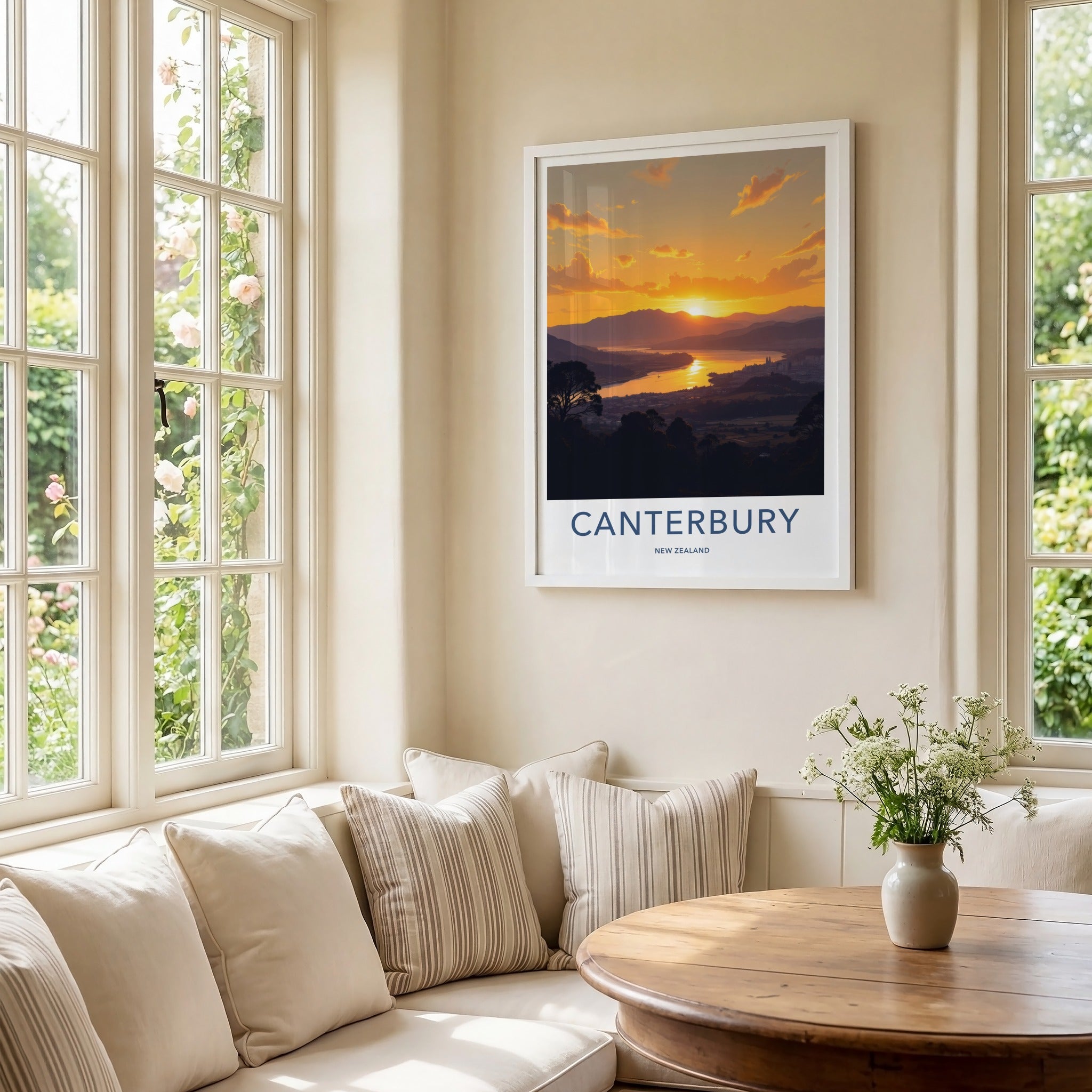 Canterbury Poster - New Zealand Travel Art - Golden Lake Sunset Wall Decor