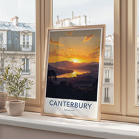 Canterbury Poster - New Zealand Travel Art - Golden Lake Sunset Wall Decor