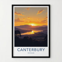 Canterbury Poster - New Zealand Travel Art - Golden Lake Sunset Wall Decor