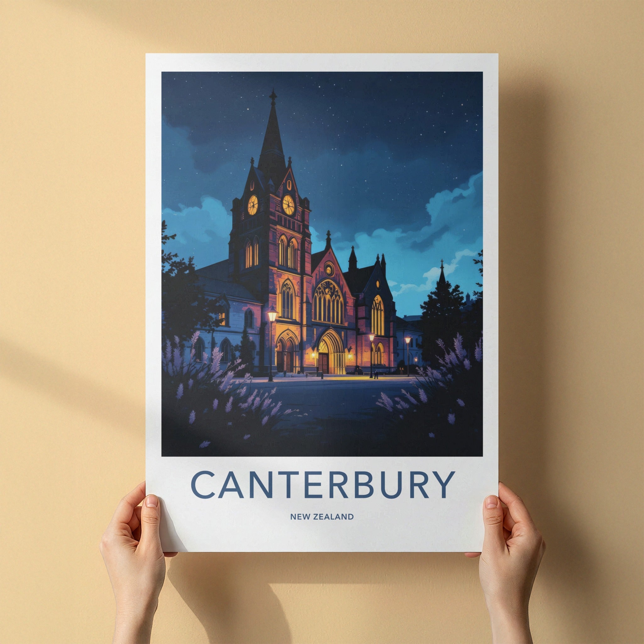 Canterbury Poster - New Zealand Travel Art - Historic Clock Tower Home Decor