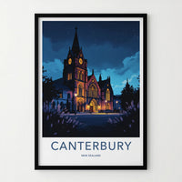 Canterbury Poster - New Zealand Travel Art - Historic Clock Tower Home Decor