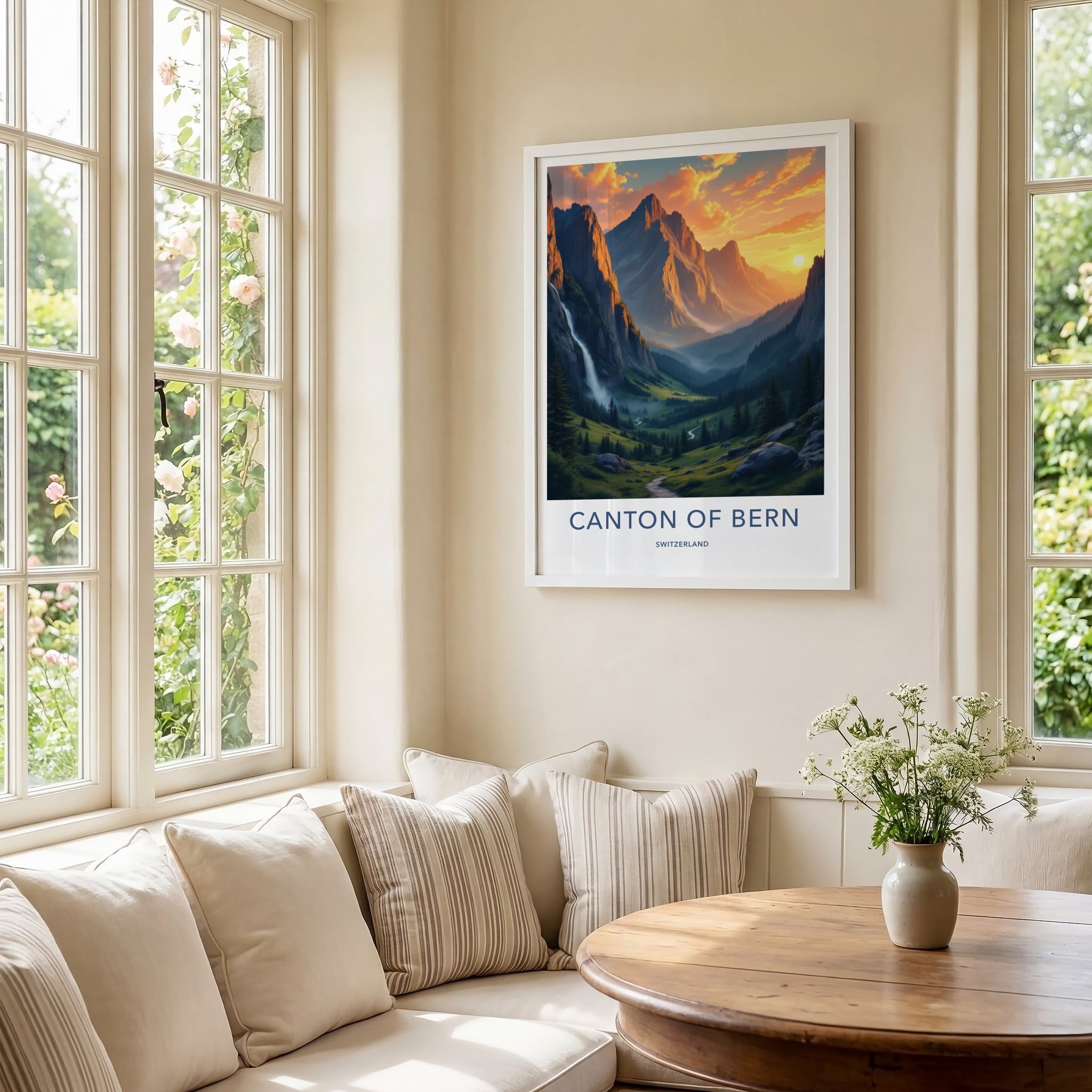 Canton Of Bern Poster - Switzerland Art Print - Alpine Waterfall Valley Home Decor