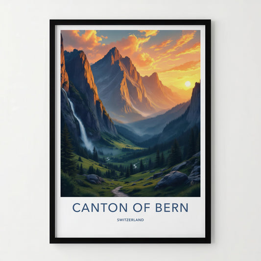 Canton Of Bern Poster - Switzerland Art Print - Alpine Waterfall Valley Home Decor