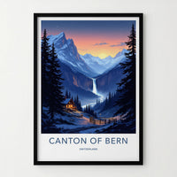 Canton Of Bern Poster - Switzerland Wall Art - Sunset Waterfall Valley Home Decor