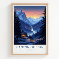 Canton Of Bern Poster - Switzerland Wall Art - Sunset Waterfall Valley Home Decor