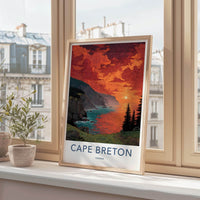 Cape Breton Poster - Canada Travel Art - Dramatic Sunset Cliffs Home Decor