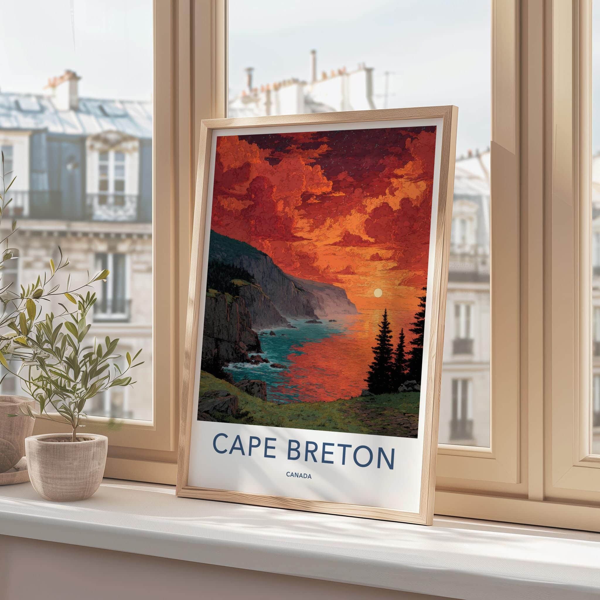 Cape Breton Poster - Canada Travel Art - Dramatic Sunset Cliffs Home Decor