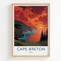 Cape Breton Poster - Canada Travel Art - Dramatic Sunset Cliffs Home Decor