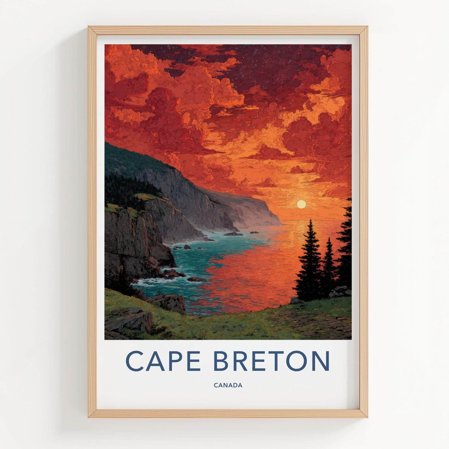 Cape Breton Poster - Canada Travel Art - Dramatic Sunset Cliffs Home Decor