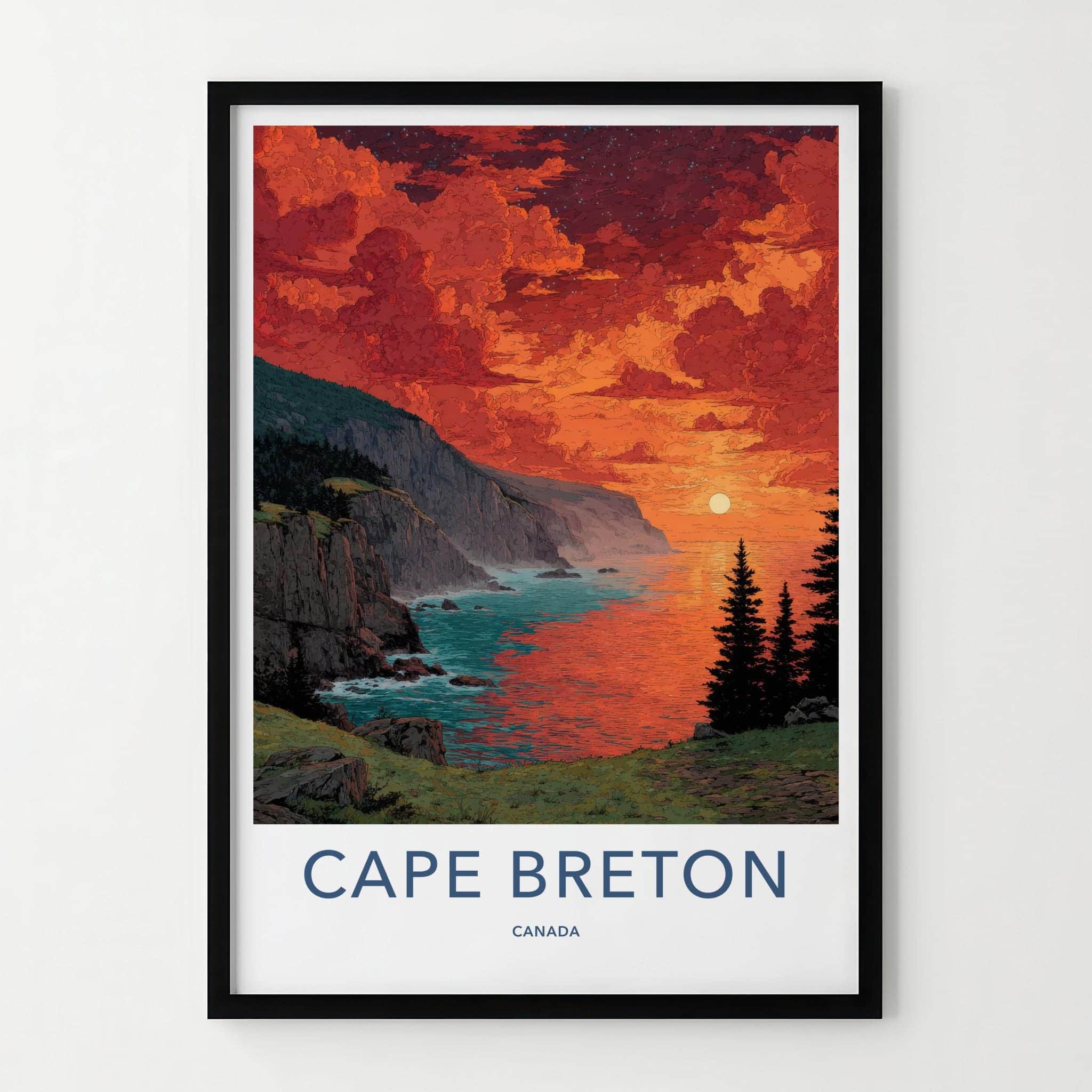 Cape Breton Poster - Canada Travel Art - Dramatic Sunset Cliffs Home Decor