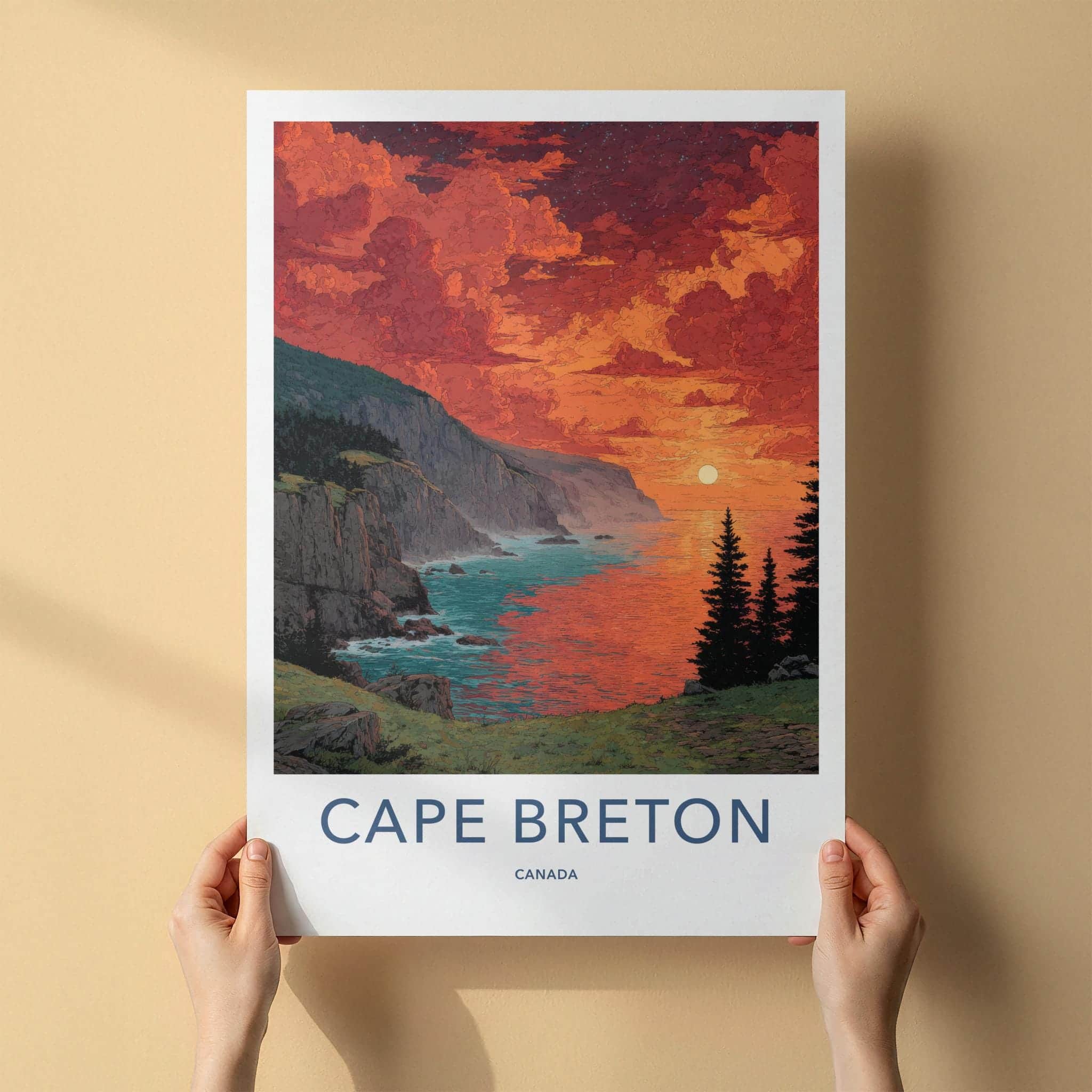 Cape Breton Poster - Canada Travel Art - Dramatic Sunset Cliffs Home Decor