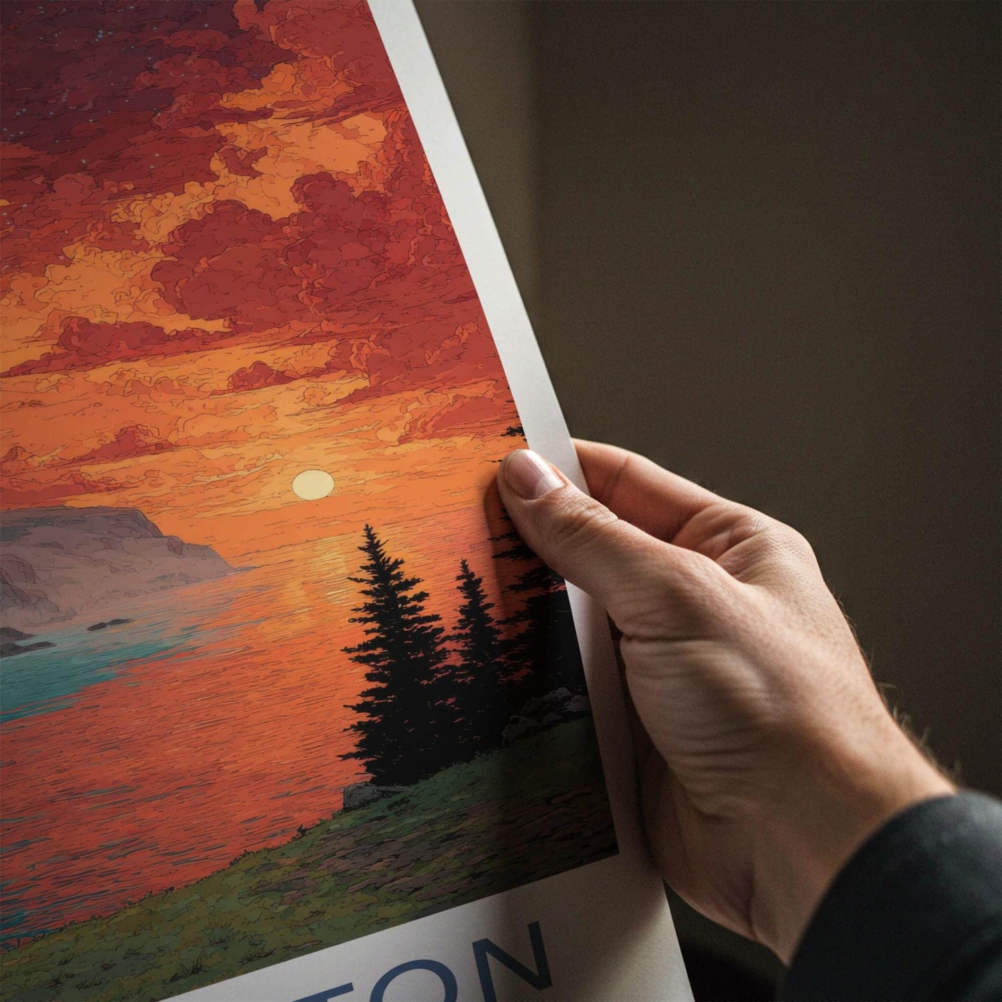 Cape Breton Poster - Canada Travel Art - Dramatic Sunset Cliffs Home Decor