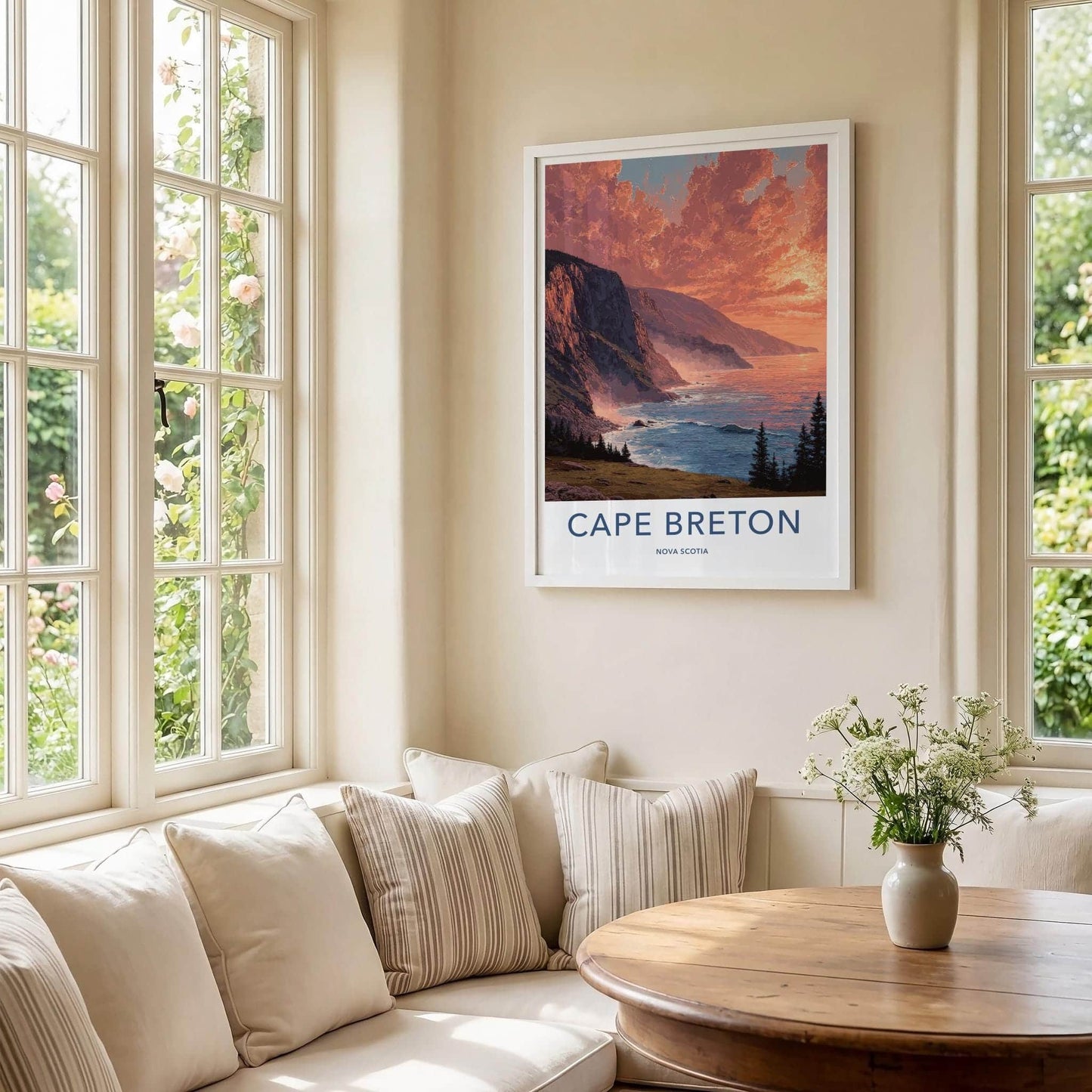 Cape Breton Poster - Canada Travel Art - Fiery Sunset Cliffs Home Decor