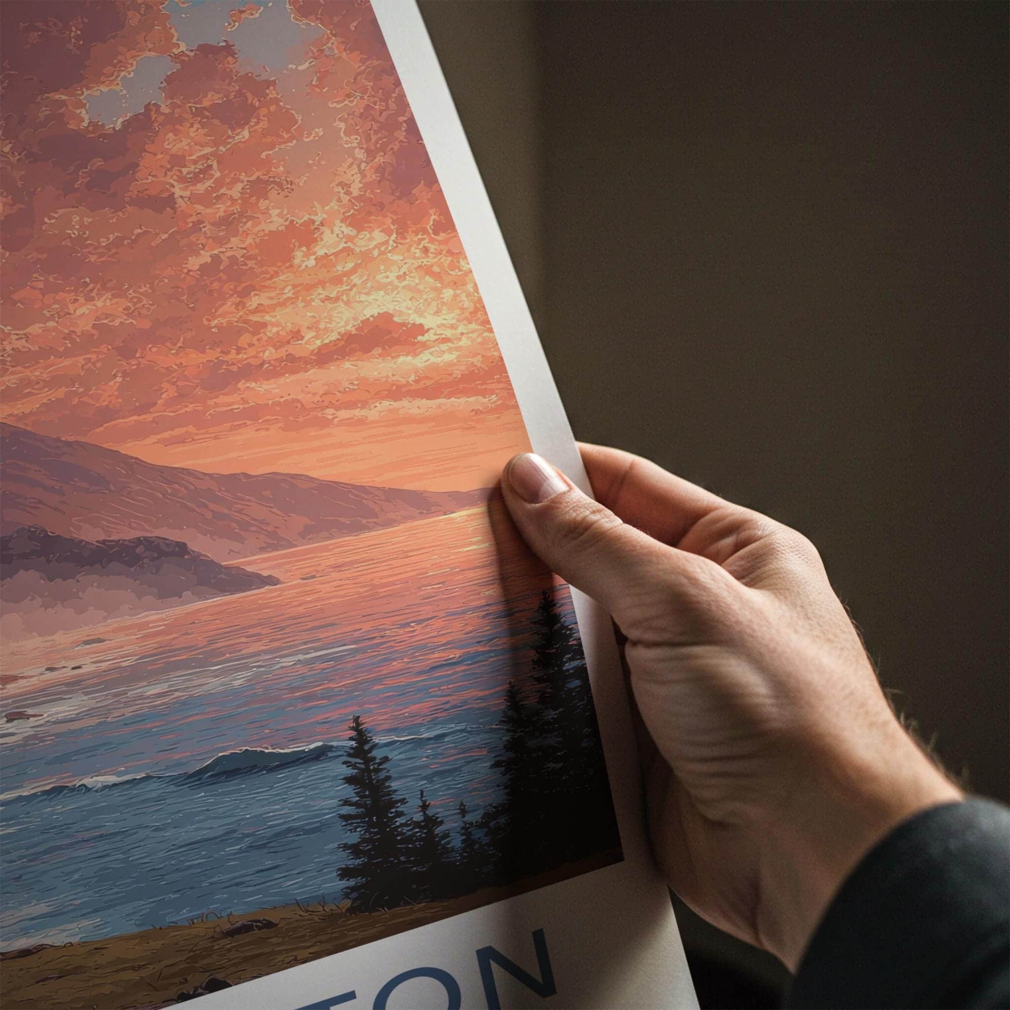 Cape Breton Poster - Canada Travel Art - Fiery Sunset Cliffs Home Decor