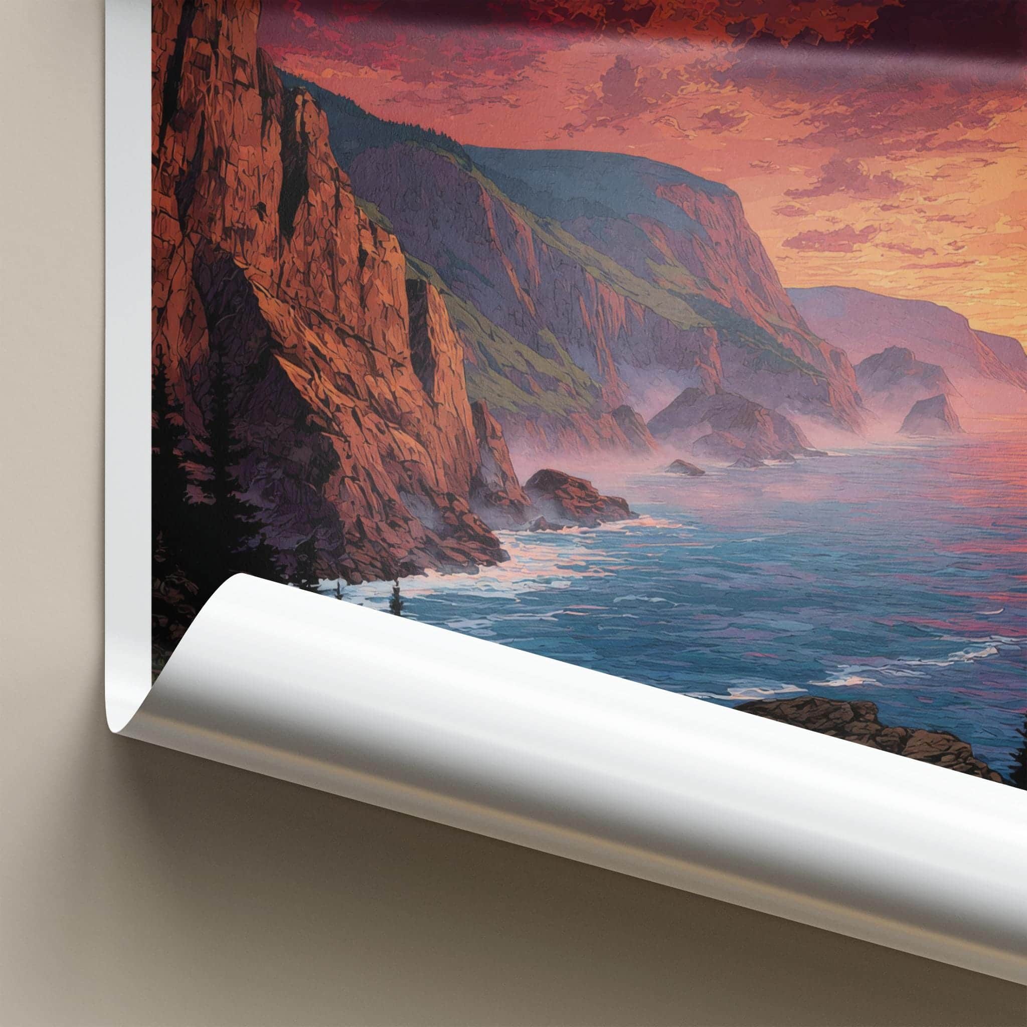Cape Breton Poster - Canada Travel Art - Sunset Cliffside Glow Wall Decor