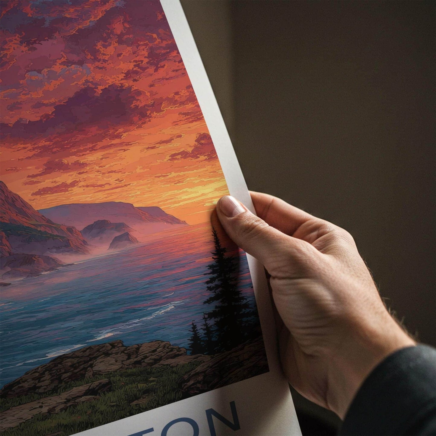 Cape Breton Poster - Canada Travel Art - Sunset Cliffside Glow Wall Decor