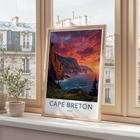 Cape Breton Poster - Canada Travel Art - Sunset Cliffside Glow Wall Decor